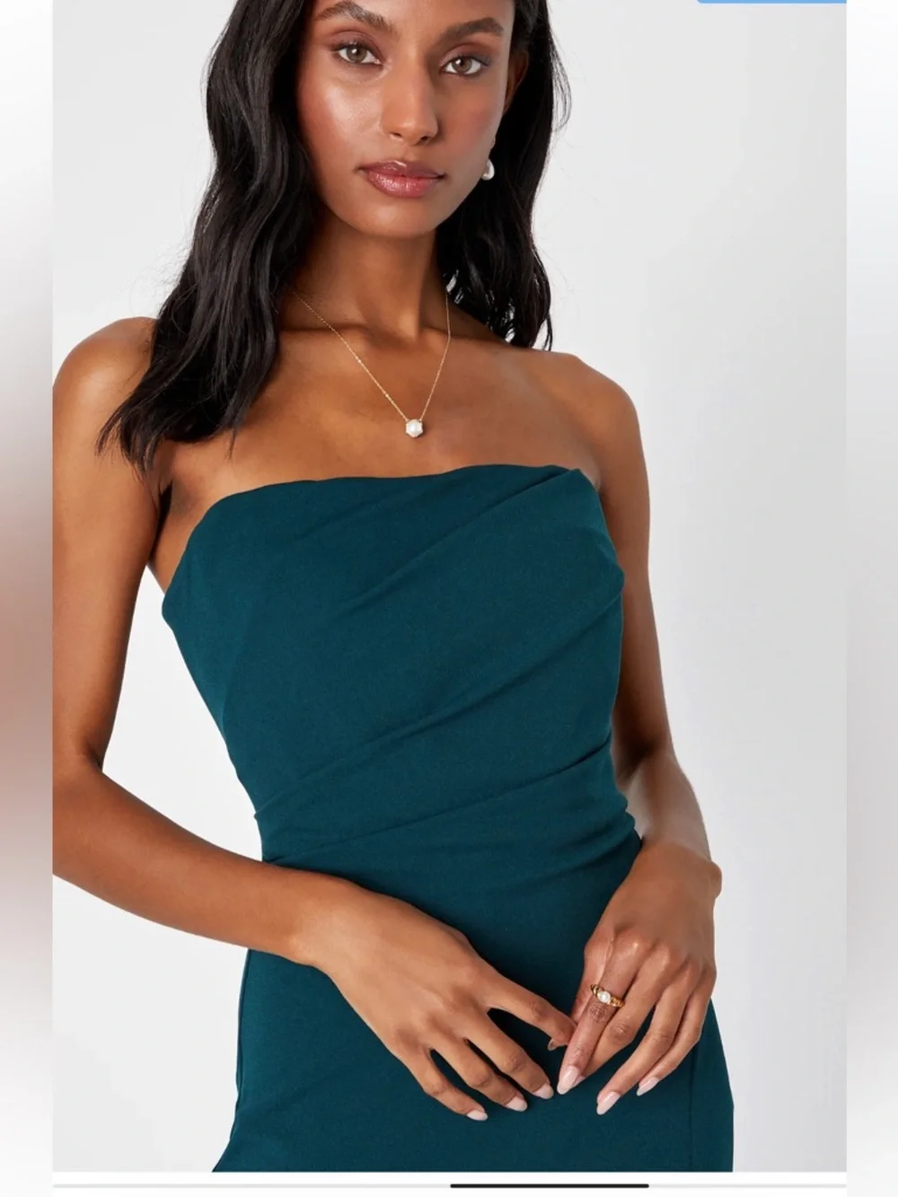 Lulu’s Marvelous Entrance Emerald Green Pleated Strapless Maxi Dress M NWT